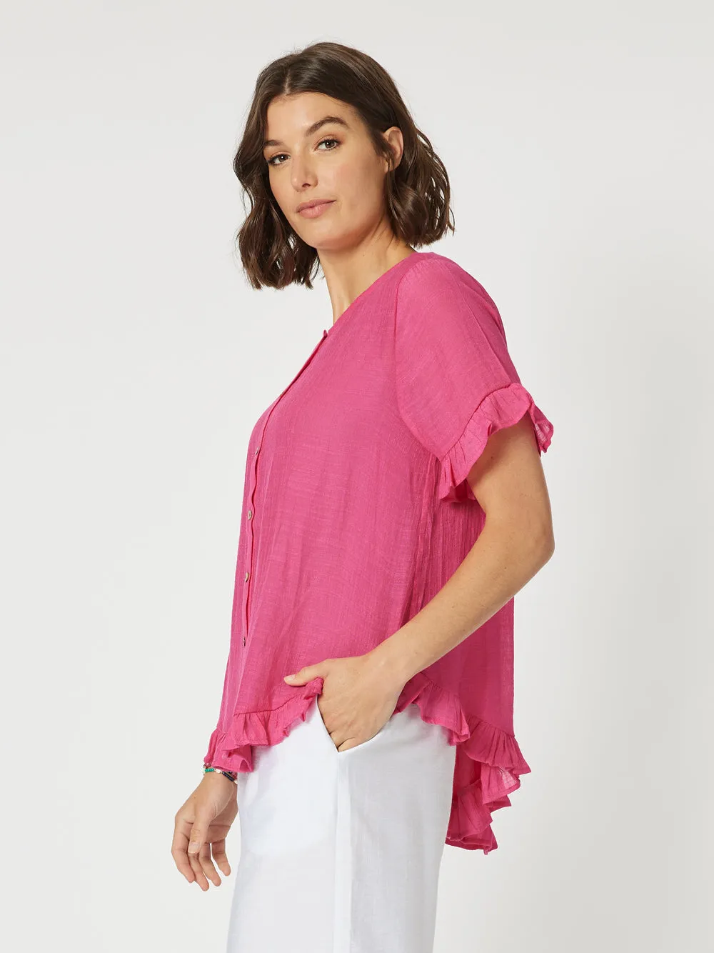 Portofino Short Sleeve Top - Hot Pink