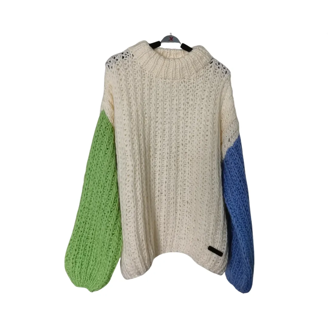 Pre Order:  Handmade Color Block Lantern Sleeve Sweater