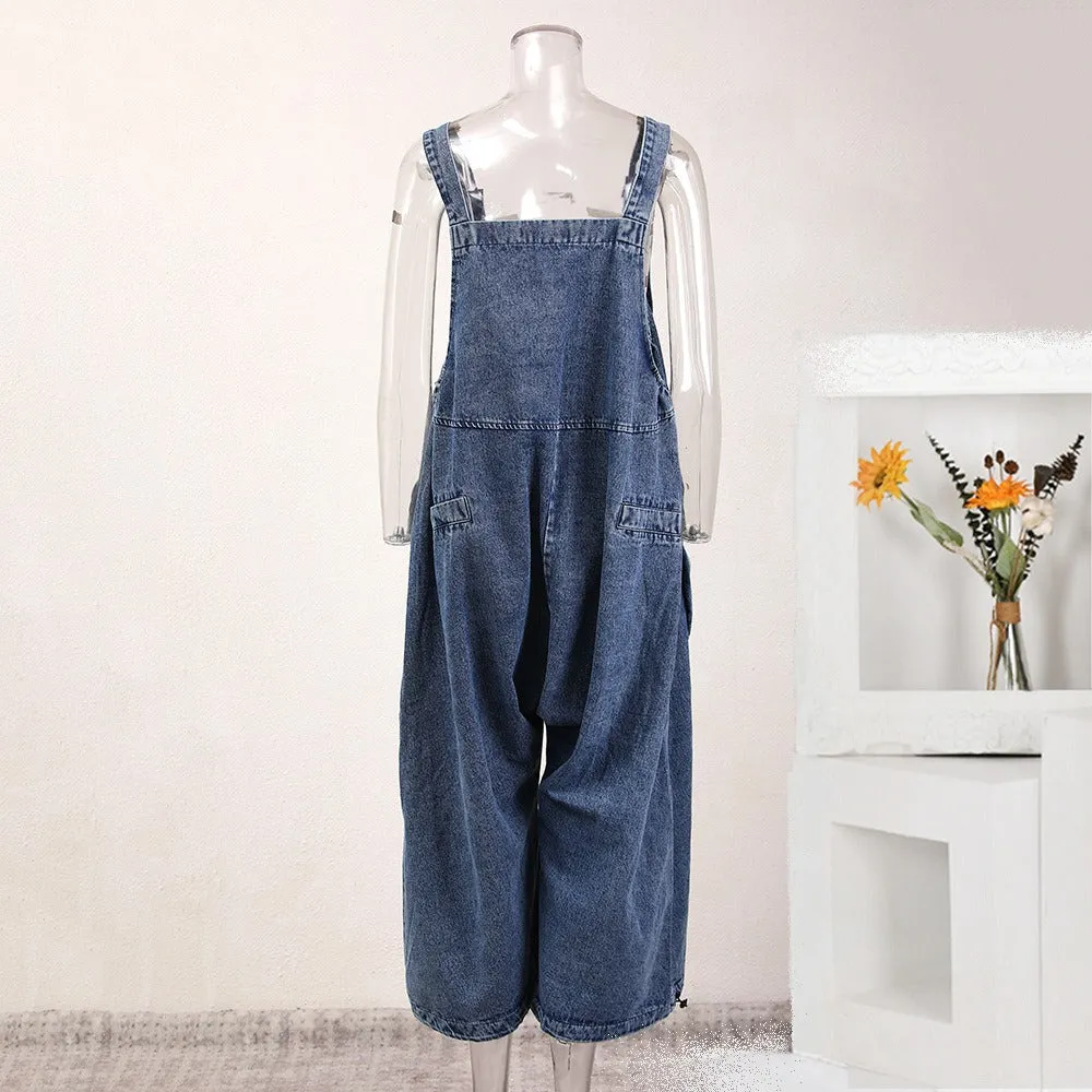 Pre Order:  Large Pockets Denim Jumpsuit Pants