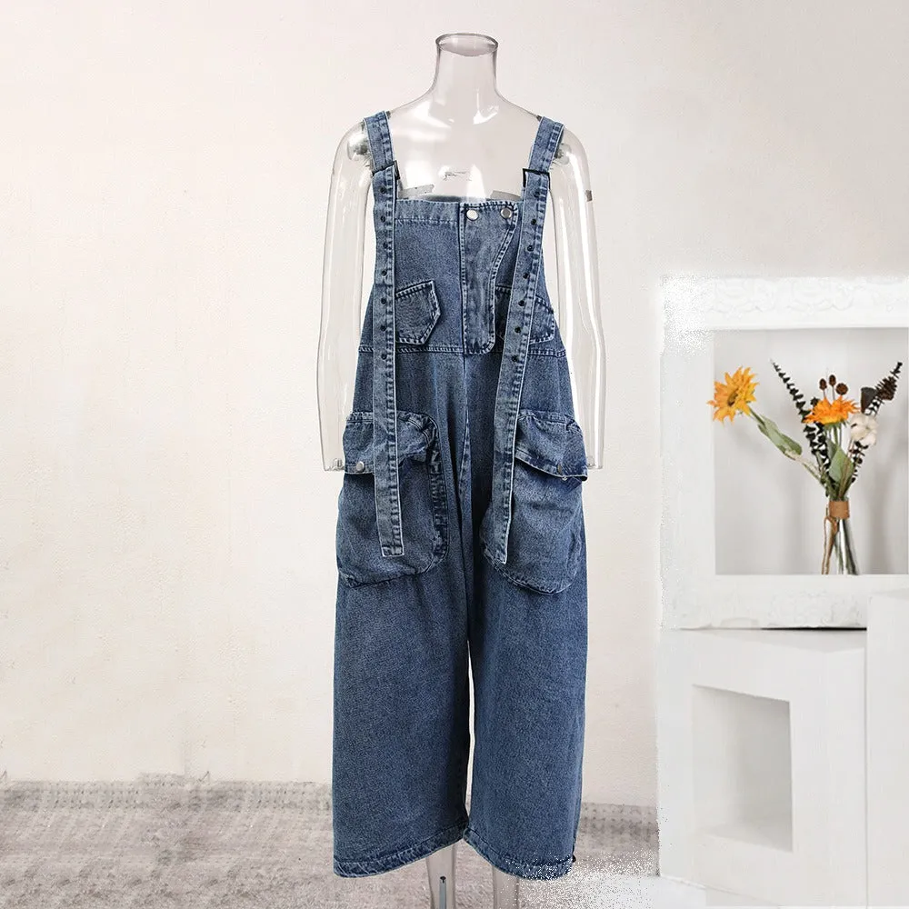 Pre Order:  Large Pockets Denim Jumpsuit Pants