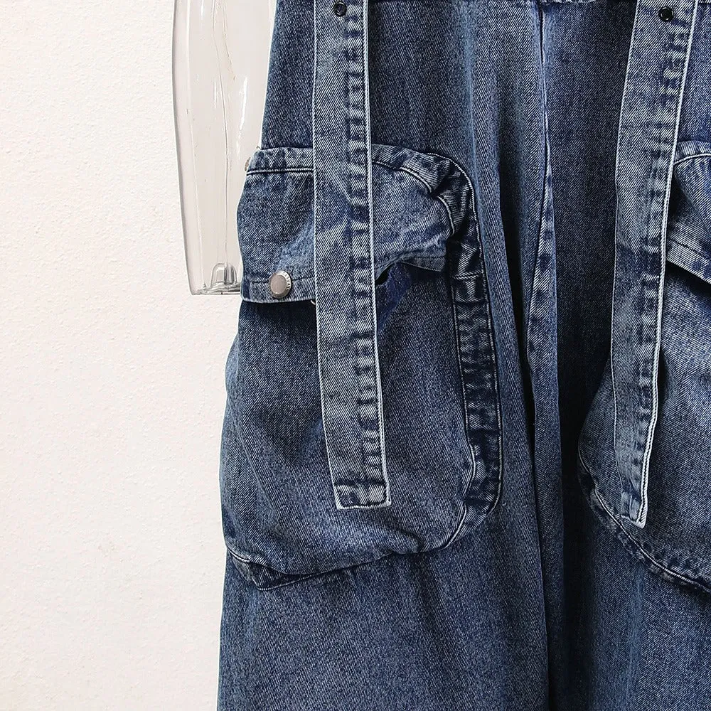 Pre Order:  Large Pockets Denim Jumpsuit Pants