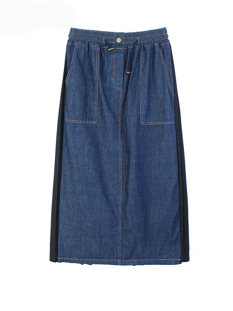 Pre Order:  Pleated Denim A Line Skirt