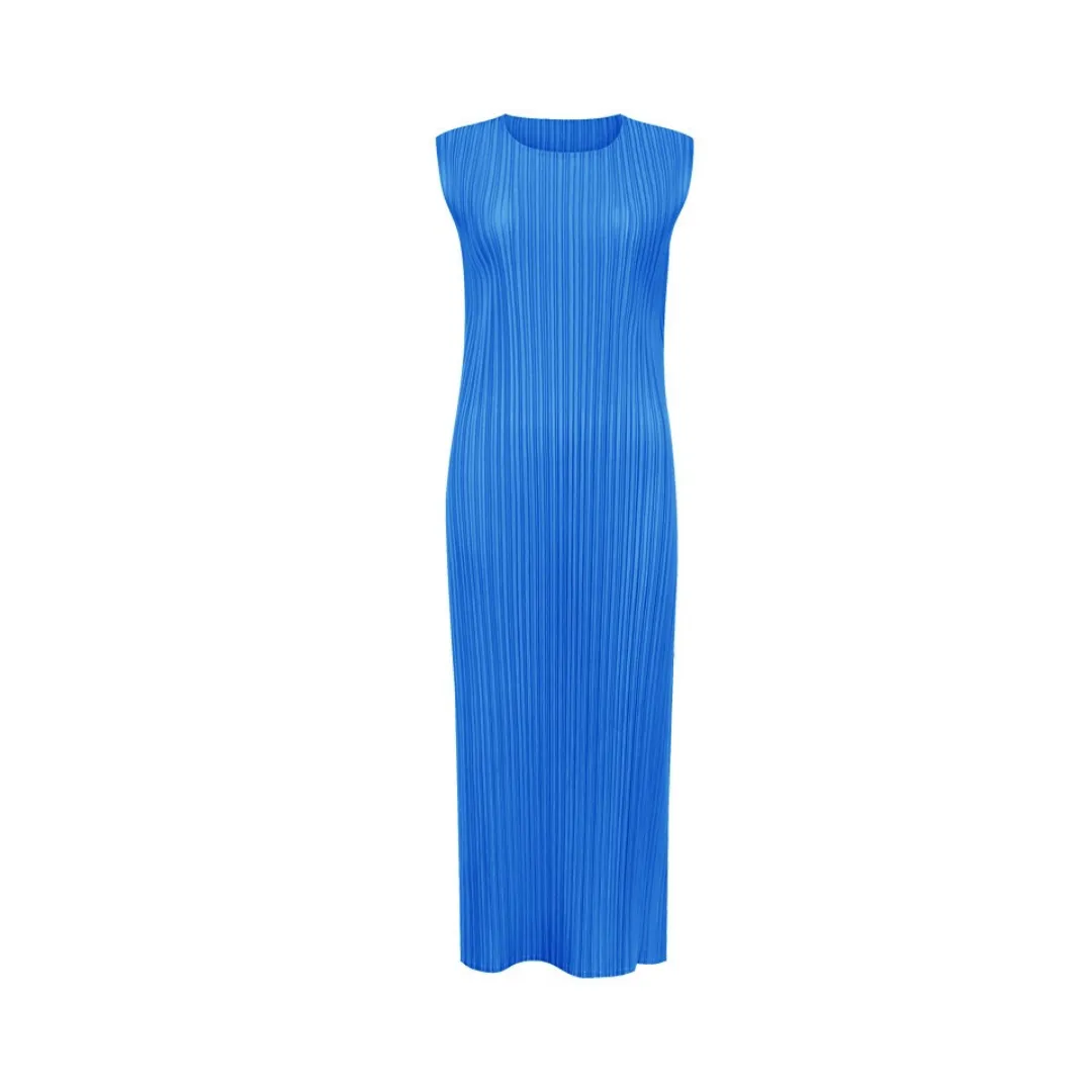 Pre Order:  Solid Pleated Sleeveless Midi Dress