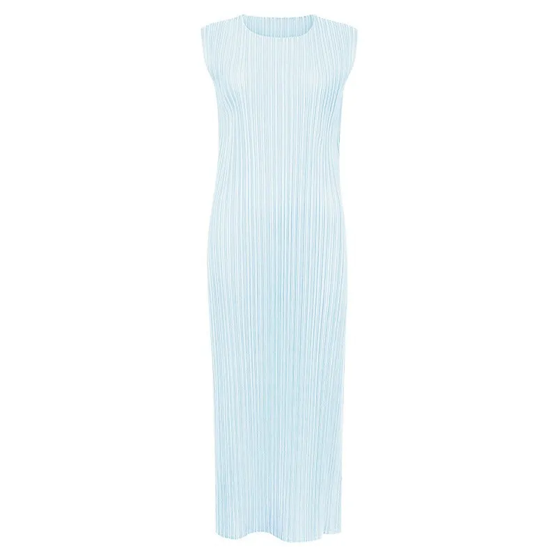 Pre Order:  Solid Pleated Sleeveless Midi Dress