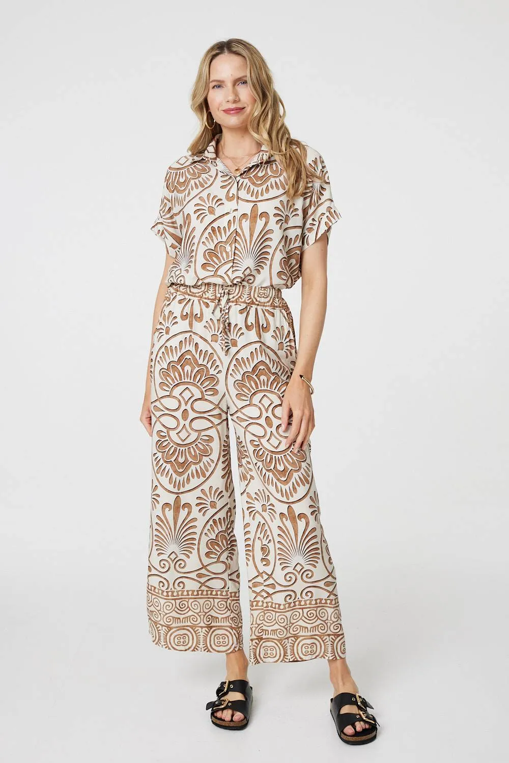 Printed High Waist Wide Leg Trousers