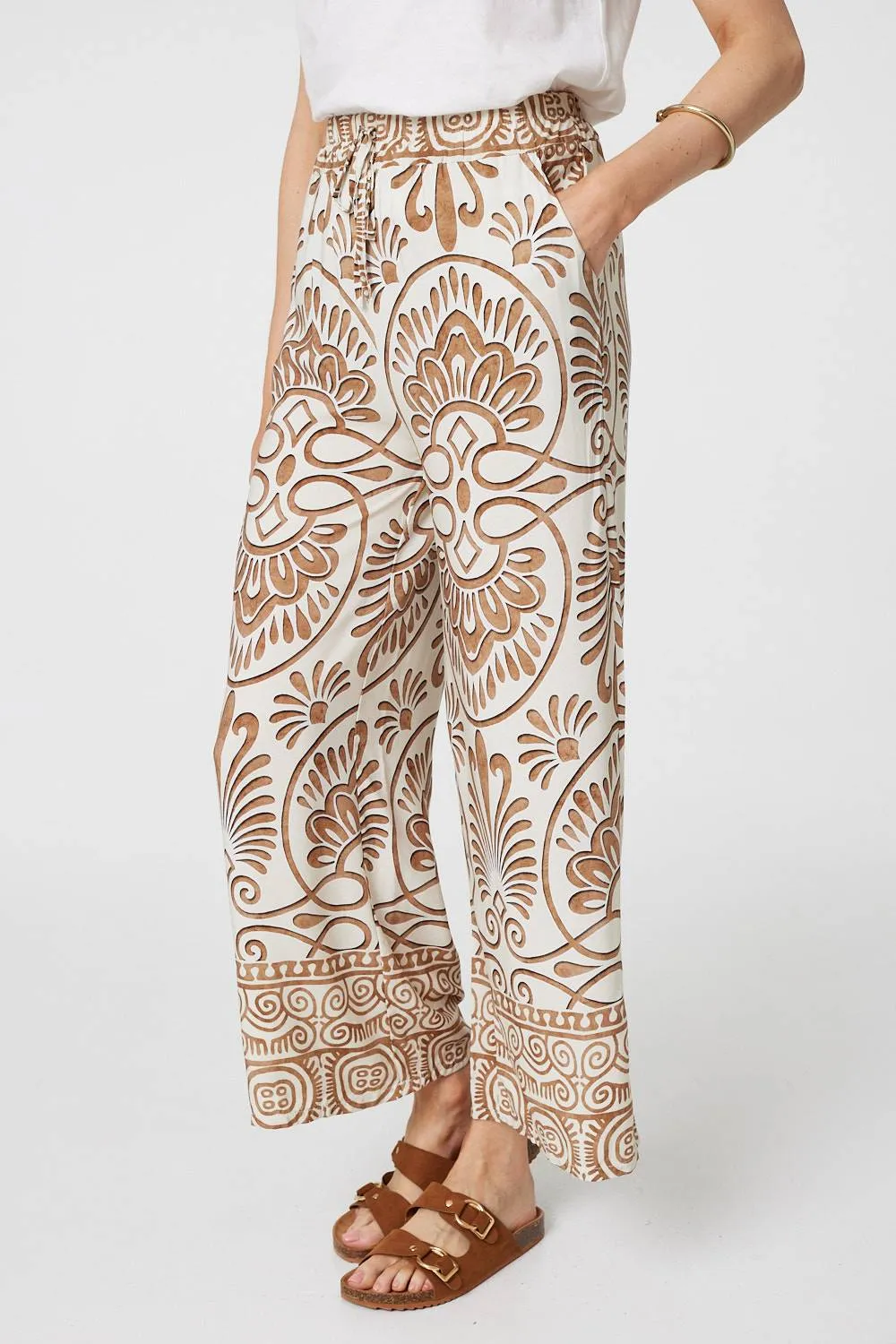 Printed High Waist Wide Leg Trousers