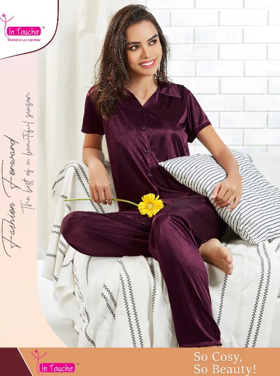 Purple Satin Night suits Pajamas Set for Ladies