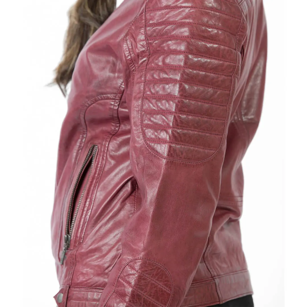 Quilted Burgundy Leather Jacket with Collar Belt