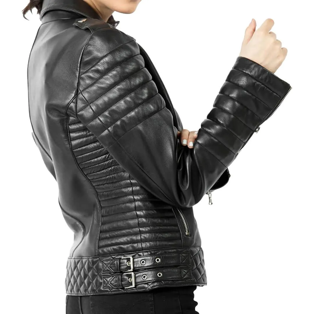 Quilted Leather Jacket with Zipper-Cuffs