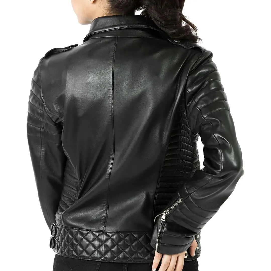 Quilted Leather Jacket with Zipper-Cuffs