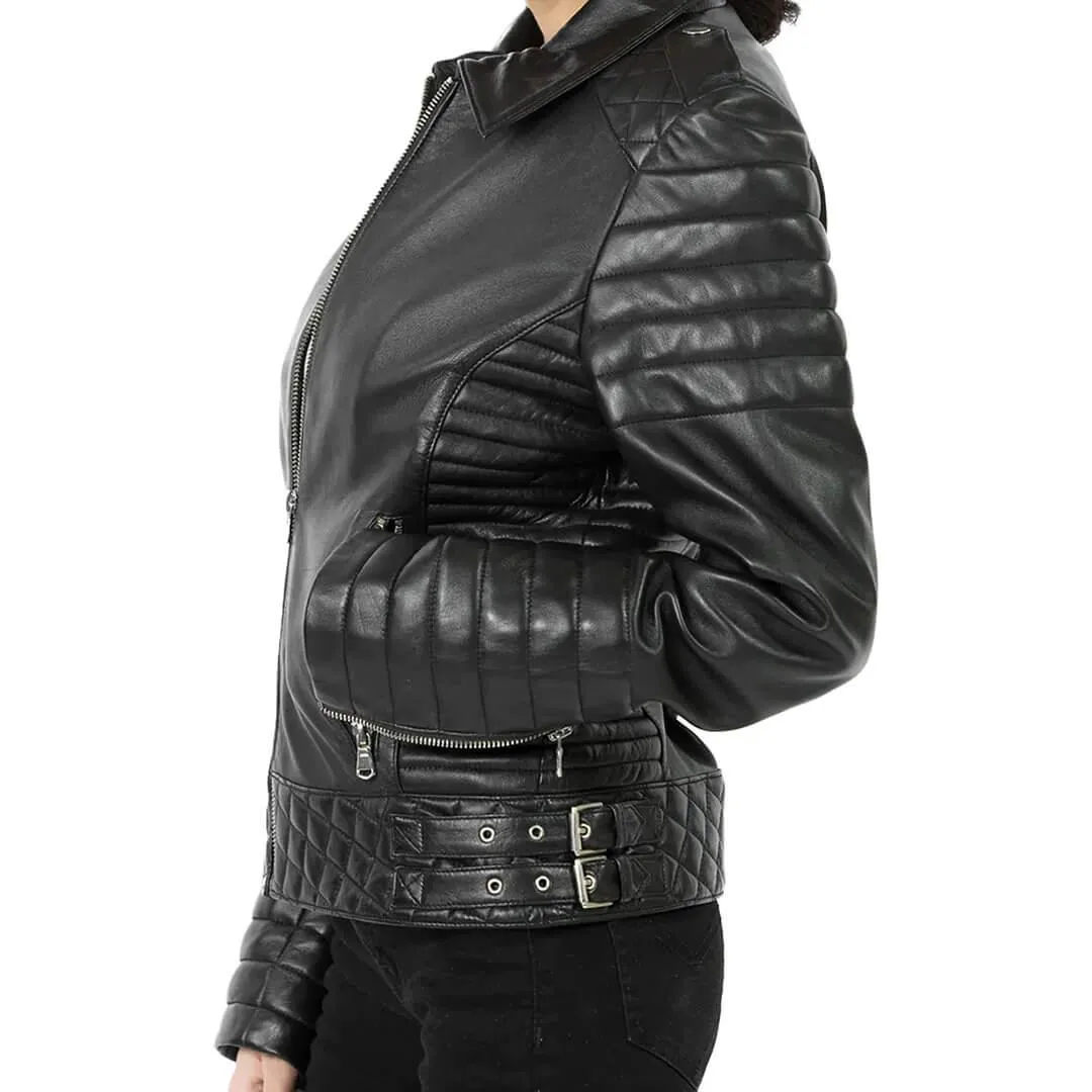 Quilted Leather Jacket with Zipper-Cuffs