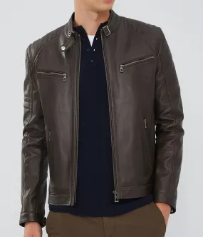 Ralph | Men's Dark Brown Zipper Leather Biker Jacket