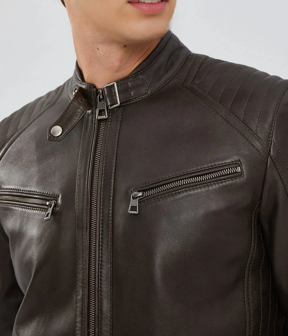 Ralph | Men's Dark Brown Zipper Leather Biker Jacket