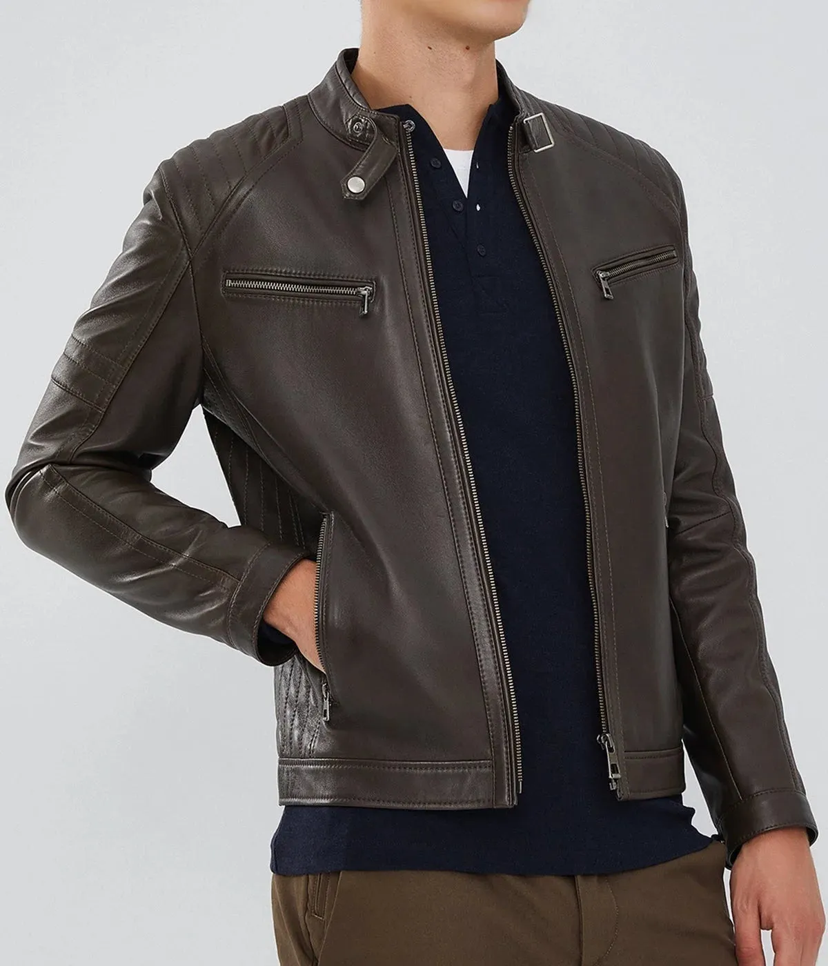 Ralph | Men's Dark Brown Zipper Leather Biker Jacket