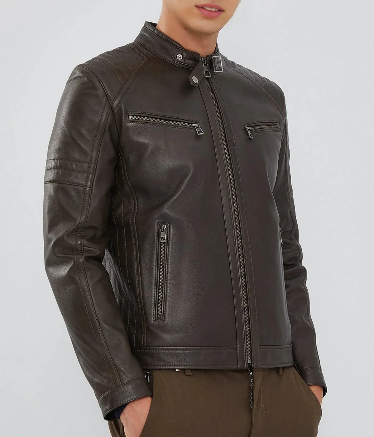 Ralph | Men's Dark Brown Zipper Leather Biker Jacket