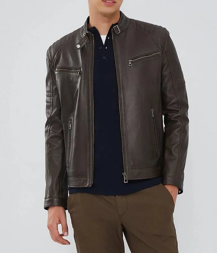 Ralph | Men's Dark Brown Zipper Leather Biker Jacket