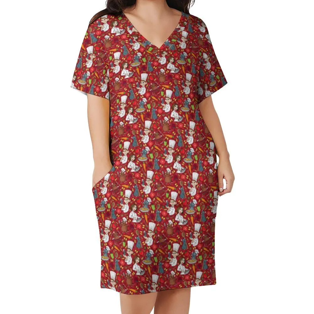 Ratatouille Women's V-neck Loose Dress With Pockets