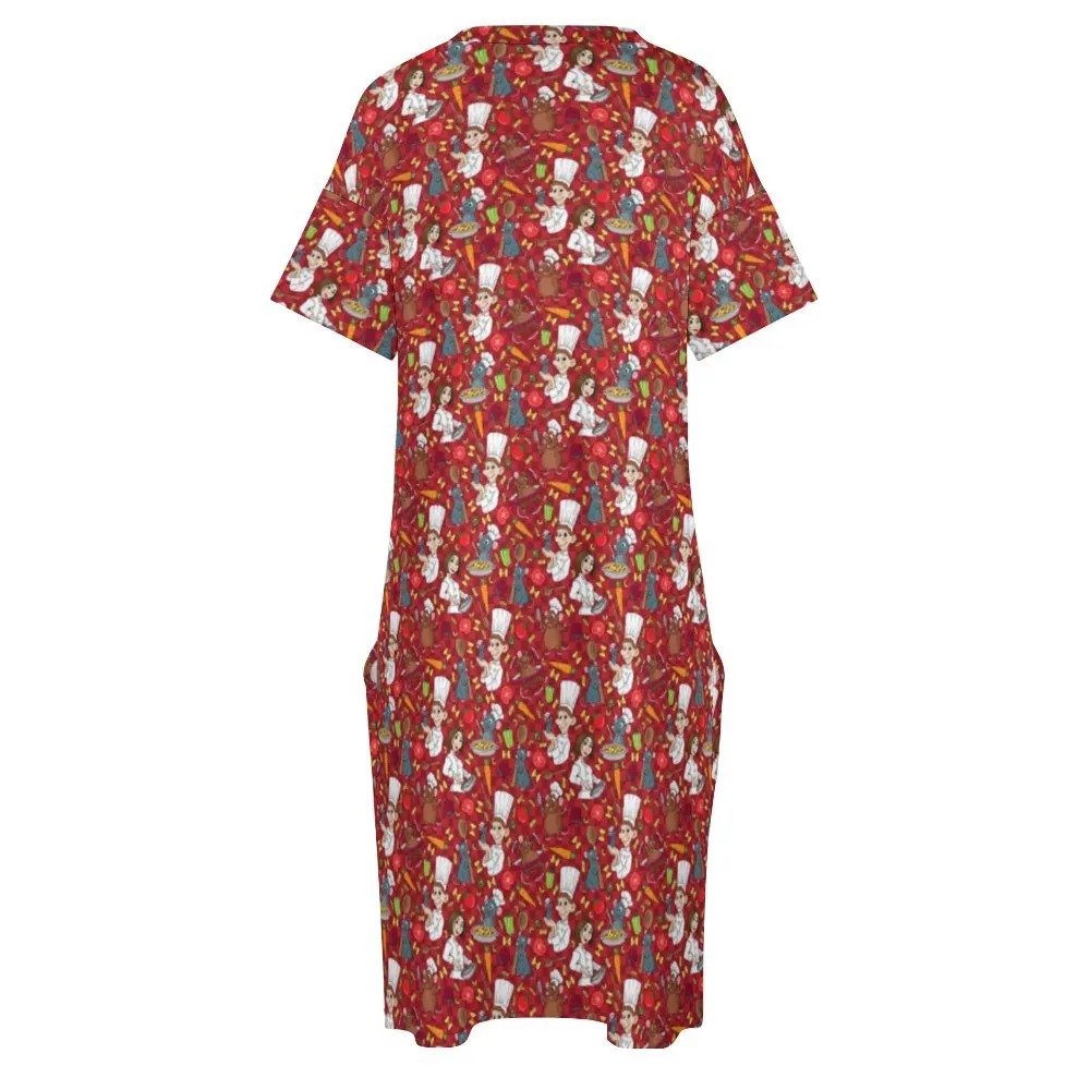 Ratatouille Women's V-neck Loose Dress With Pockets