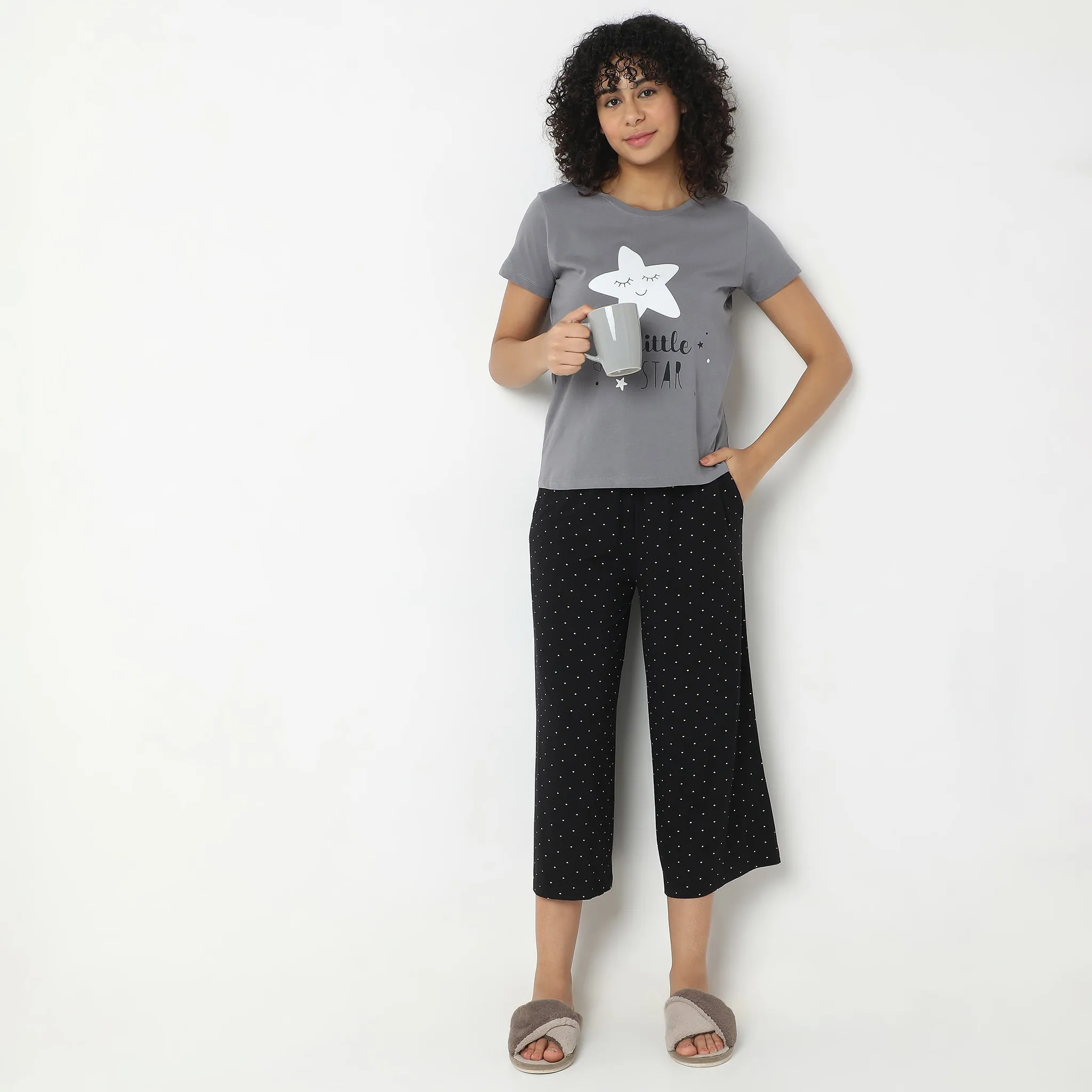 Regular Fit Printed Mid Rise Lounge Culottes