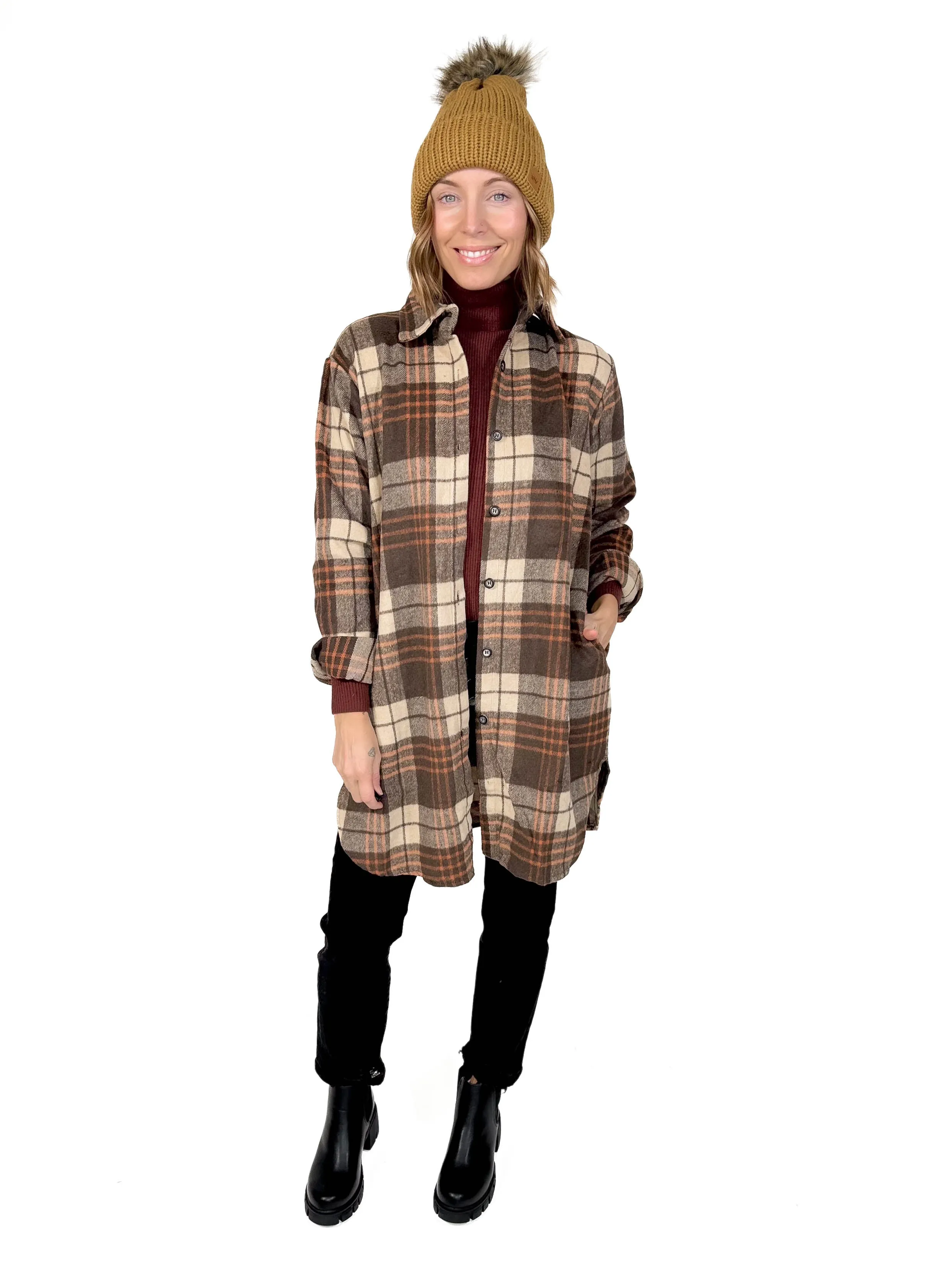 Renfrew Plaid Shacket- APRICOT/BROWN-FINAL SALE*S*