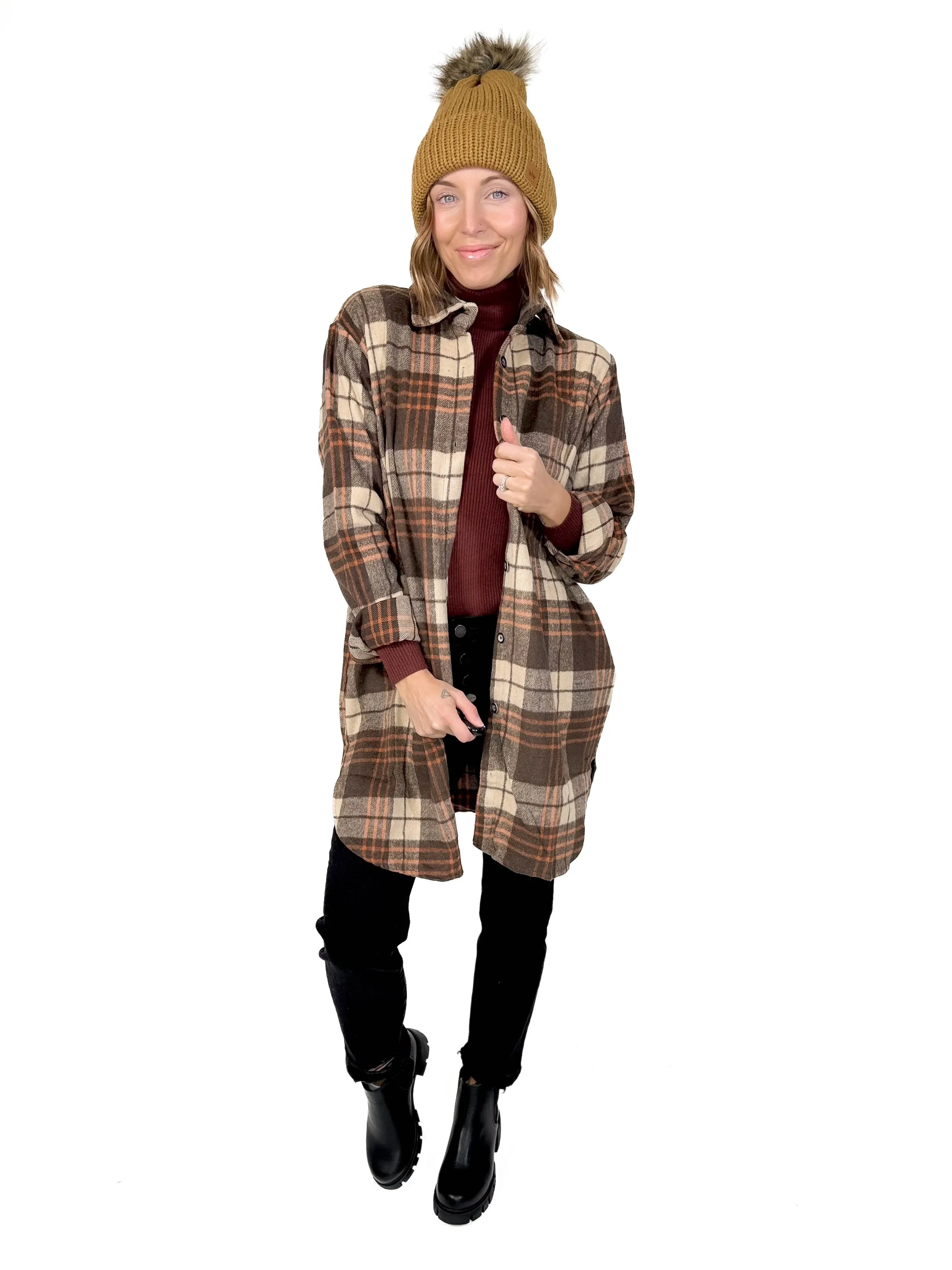 Renfrew Plaid Shacket- APRICOT/BROWN-FINAL SALE*S*