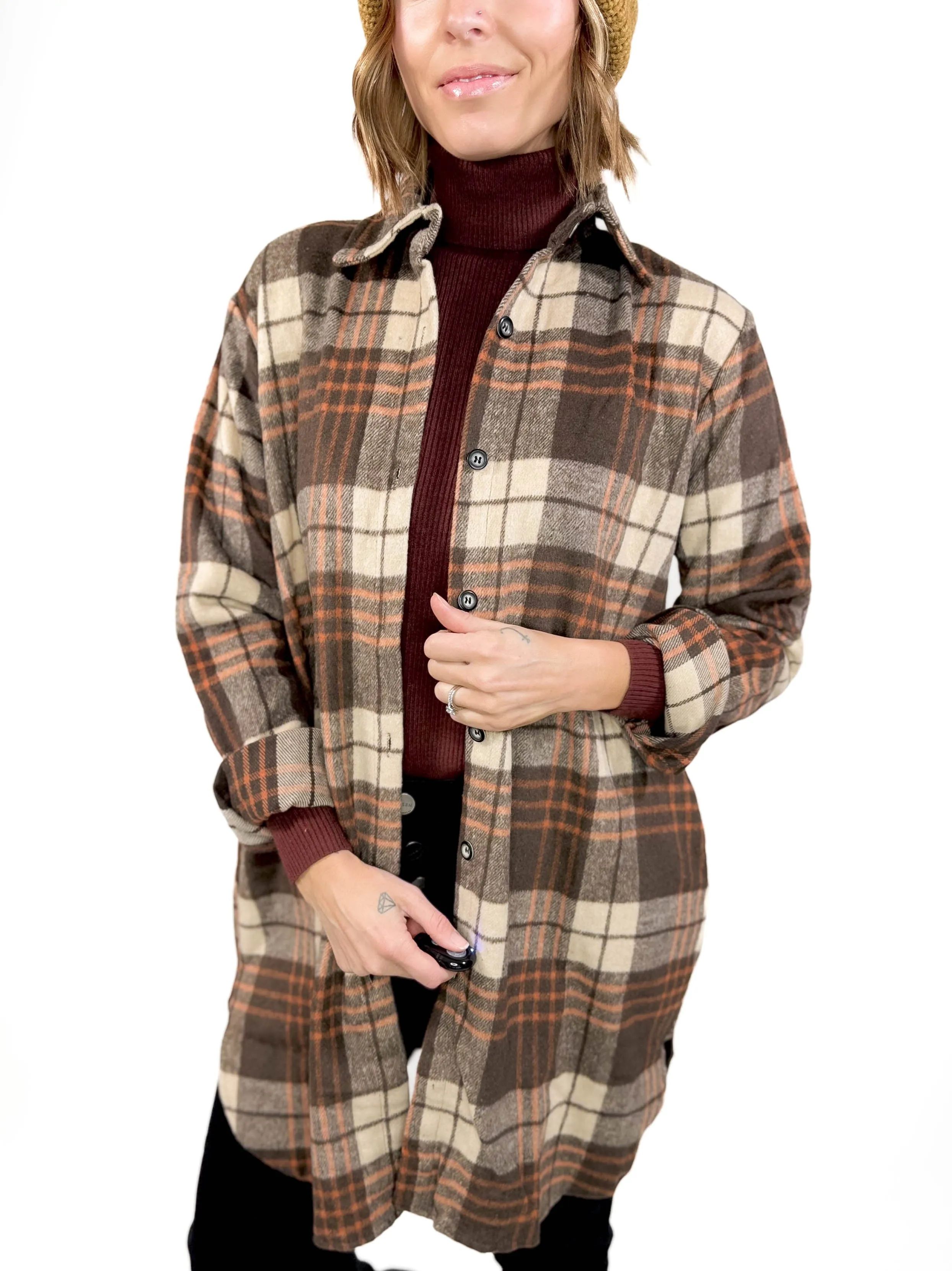 Renfrew Plaid Shacket- APRICOT/BROWN-FINAL SALE*S*