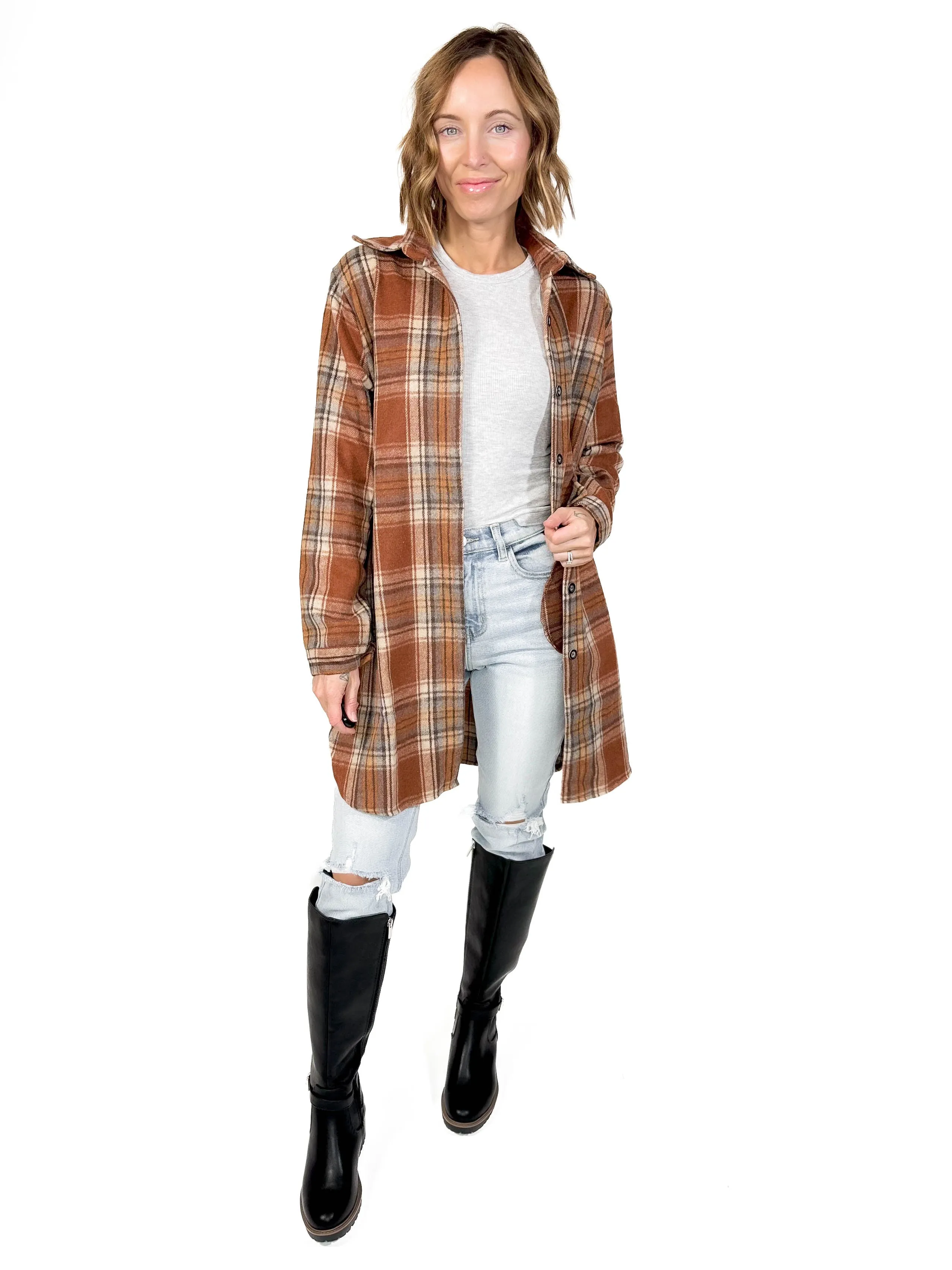 Renfrew Plaid Shacket- RUST