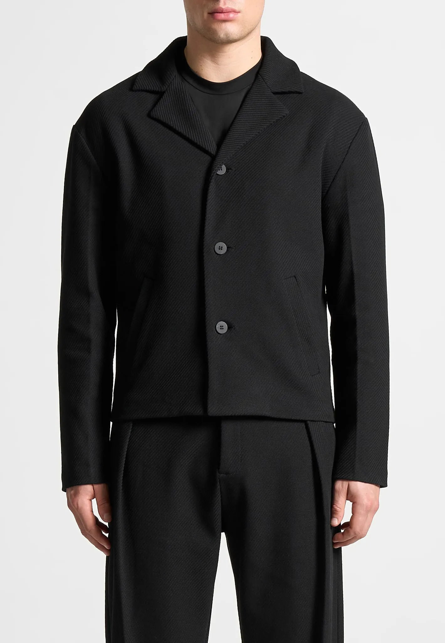 Revere Collar Twill Jacket - Black