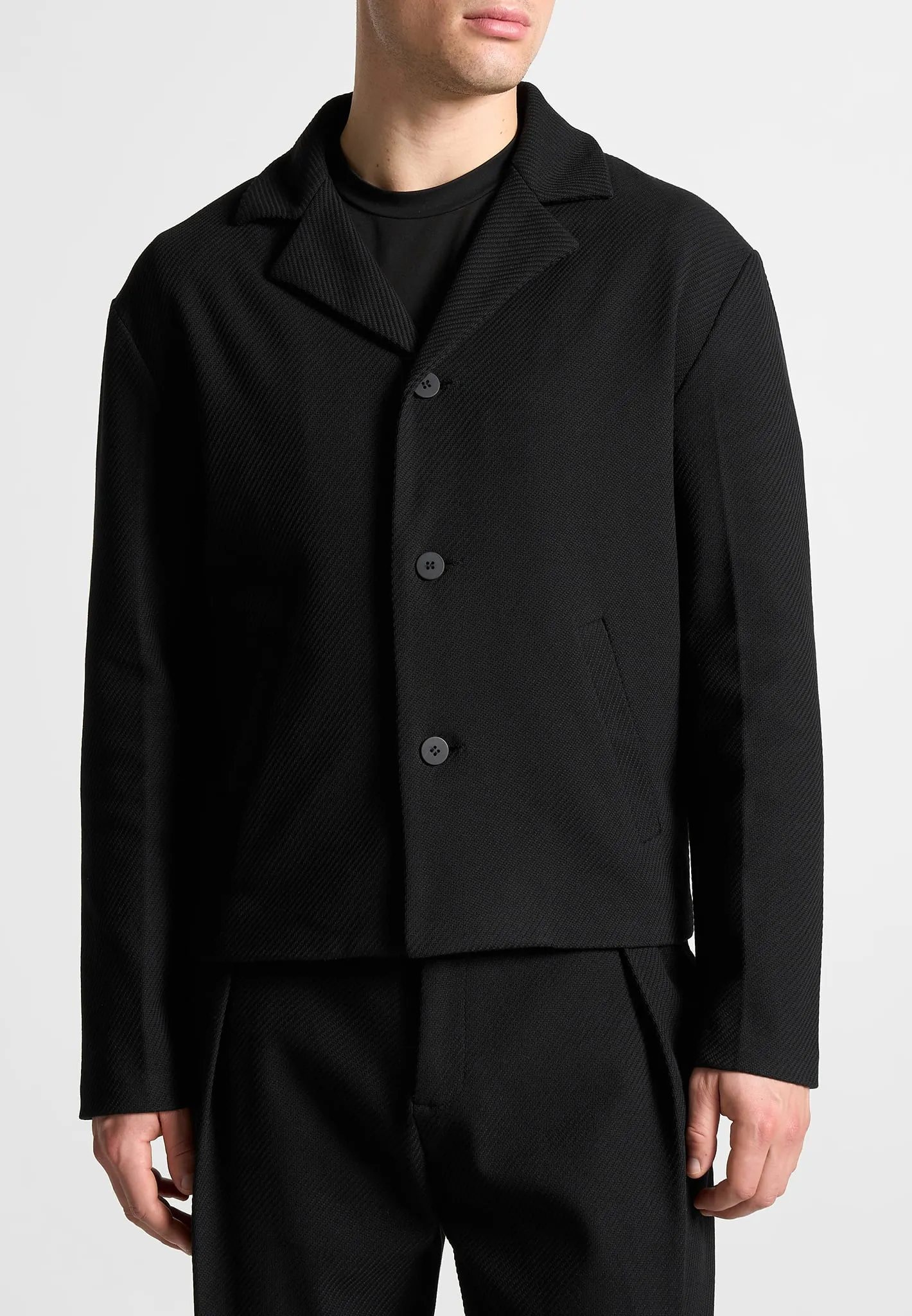 Revere Collar Twill Jacket - Black