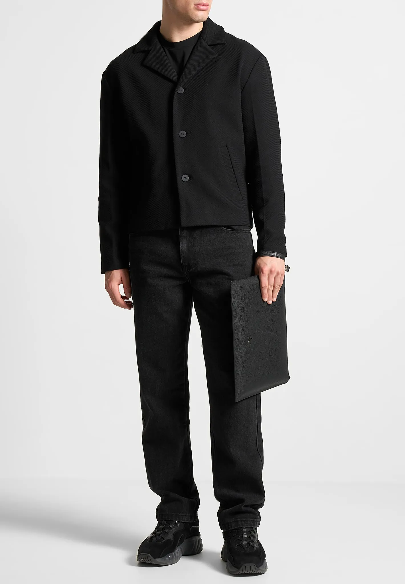 Revere Collar Twill Jacket - Black