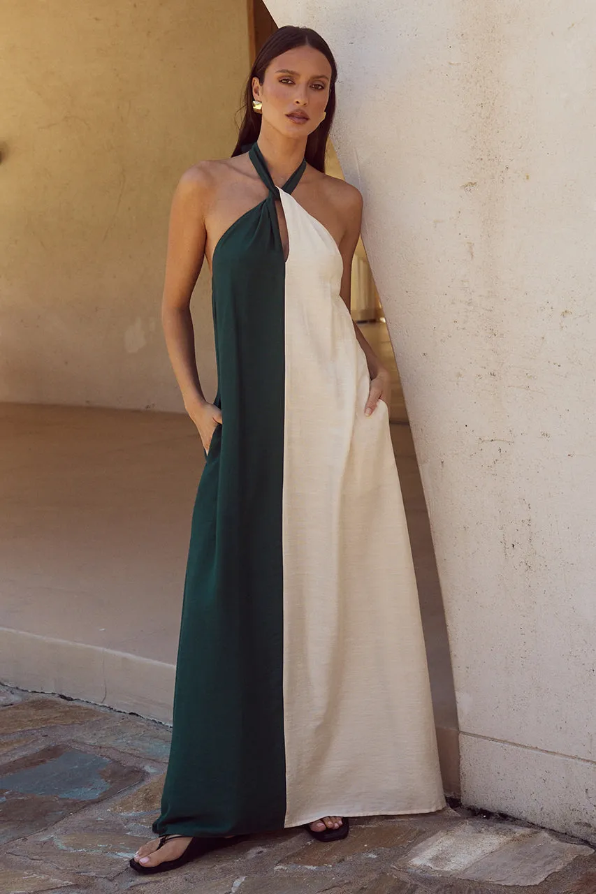 RIVIERA MAXI DRESS - EMERALD/SAND