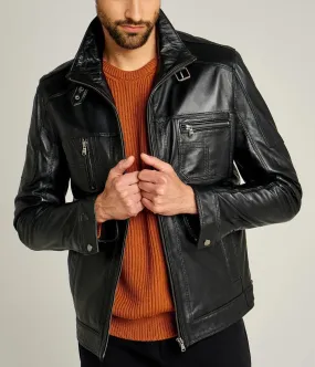 Rockafella | Men's Black Sheepskin Leather Biker Jacket