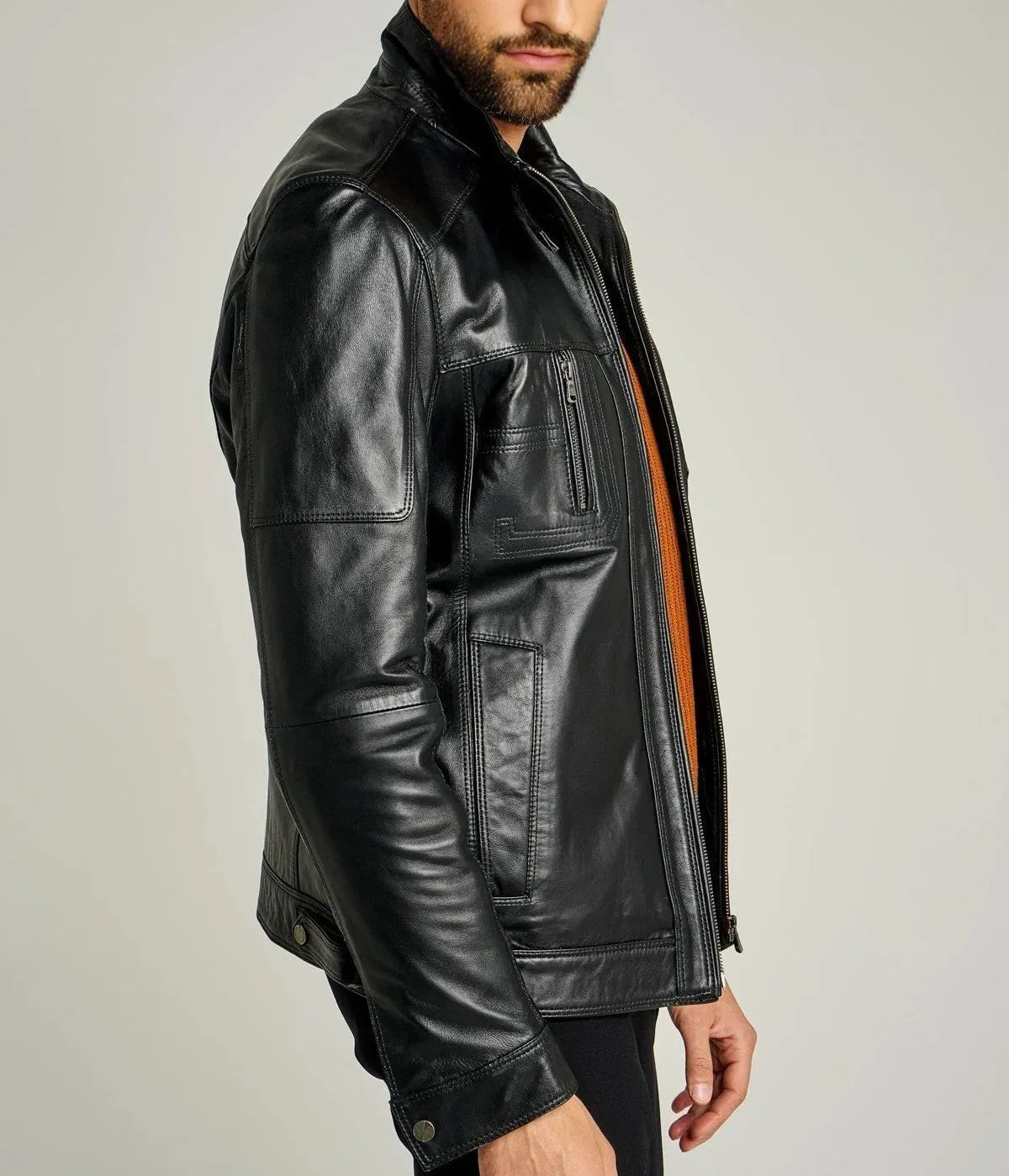 Rockafella | Men's Black Sheepskin Leather Biker Jacket