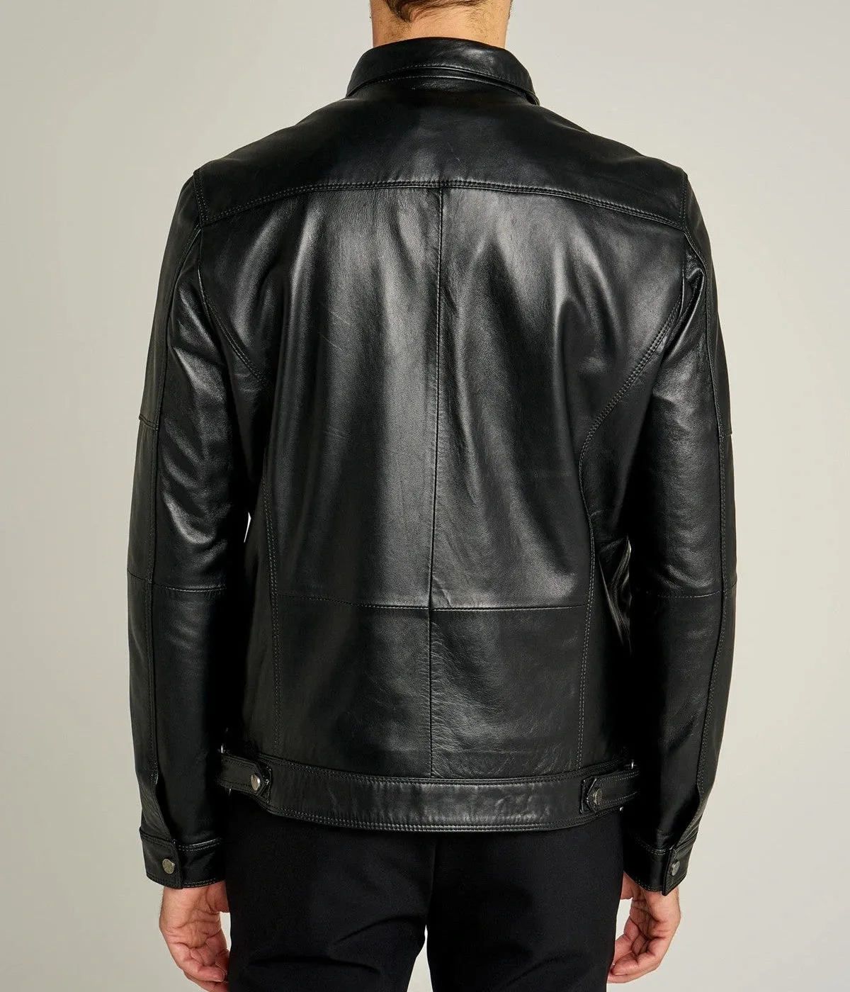 Rockafella | Men's Black Sheepskin Leather Biker Jacket