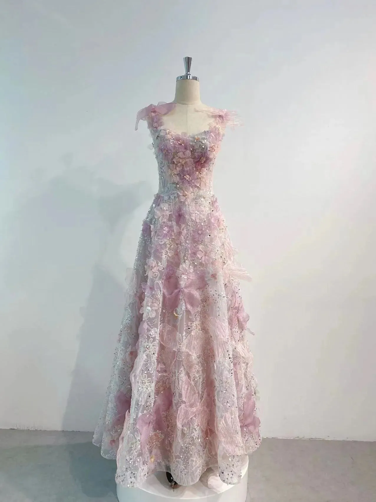 Romantic Pink 3D-Floral Prom Dress Formal Dress