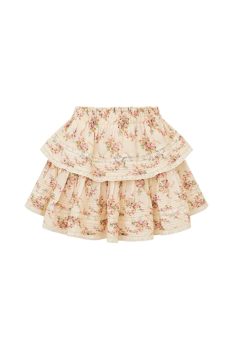 Ruffle Mini Lace-Trimmed Floral Skirt