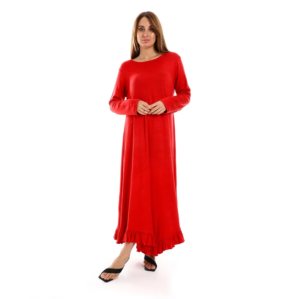 Ruffle Trim Slip On Plain Dress - Kady