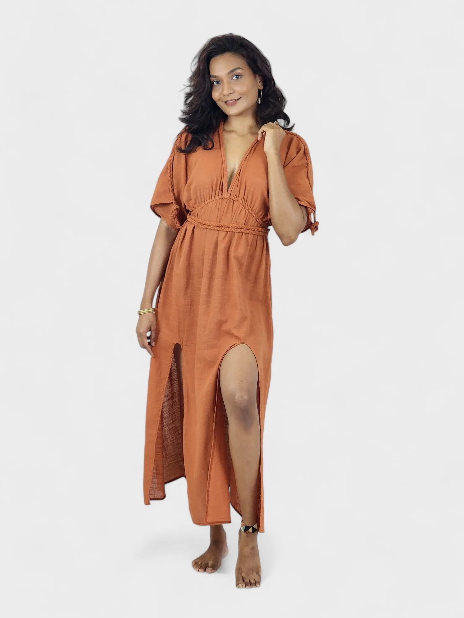 Rust Organic Cotton Rope Goddess Maxi Dress