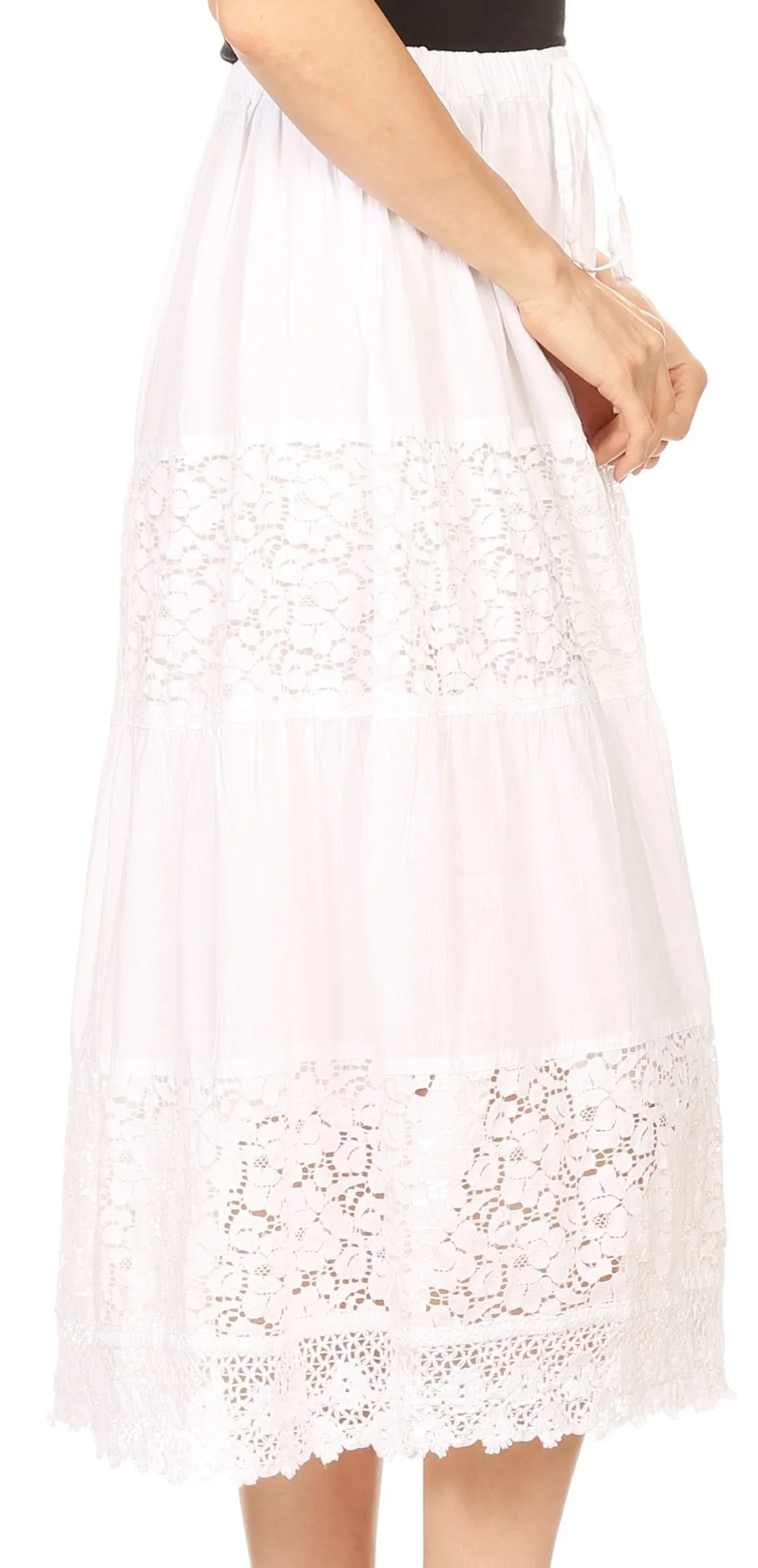 Sakkas Celeste Boho Lace Skirt with Elastic Waistband