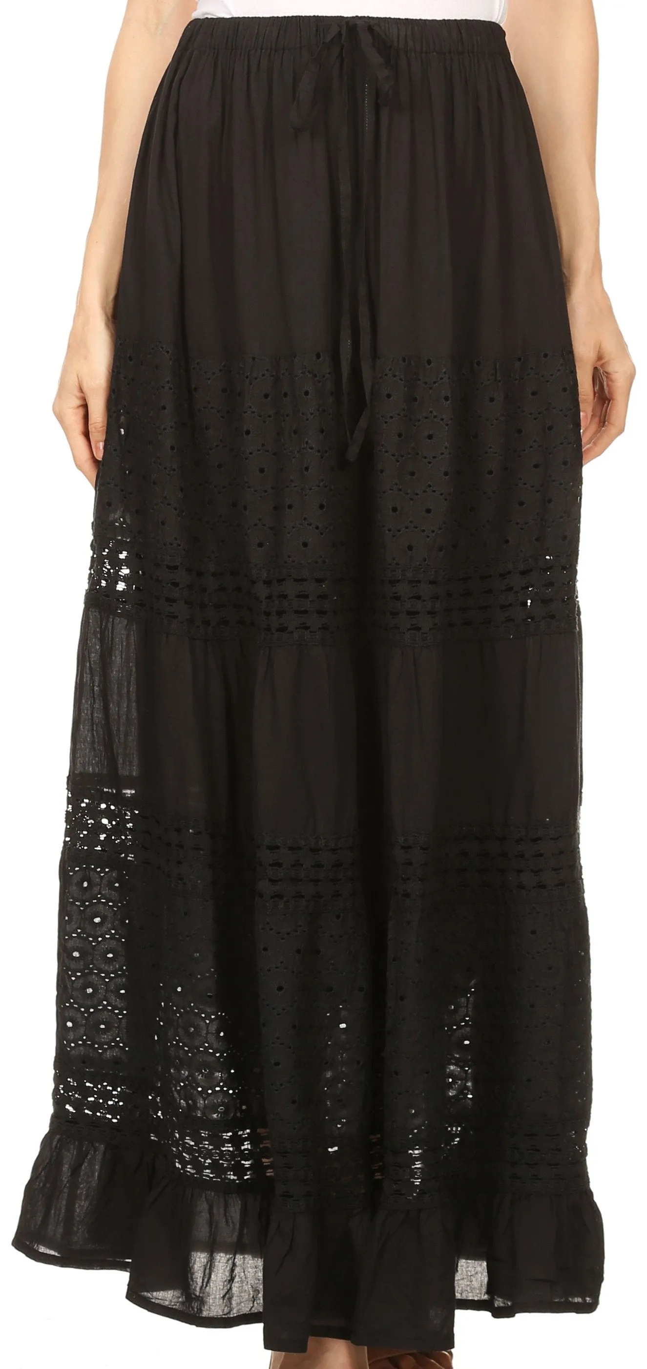 Sakkas Genesis Lightweight Cotton Eyelet Skirt with Elastic Waistband