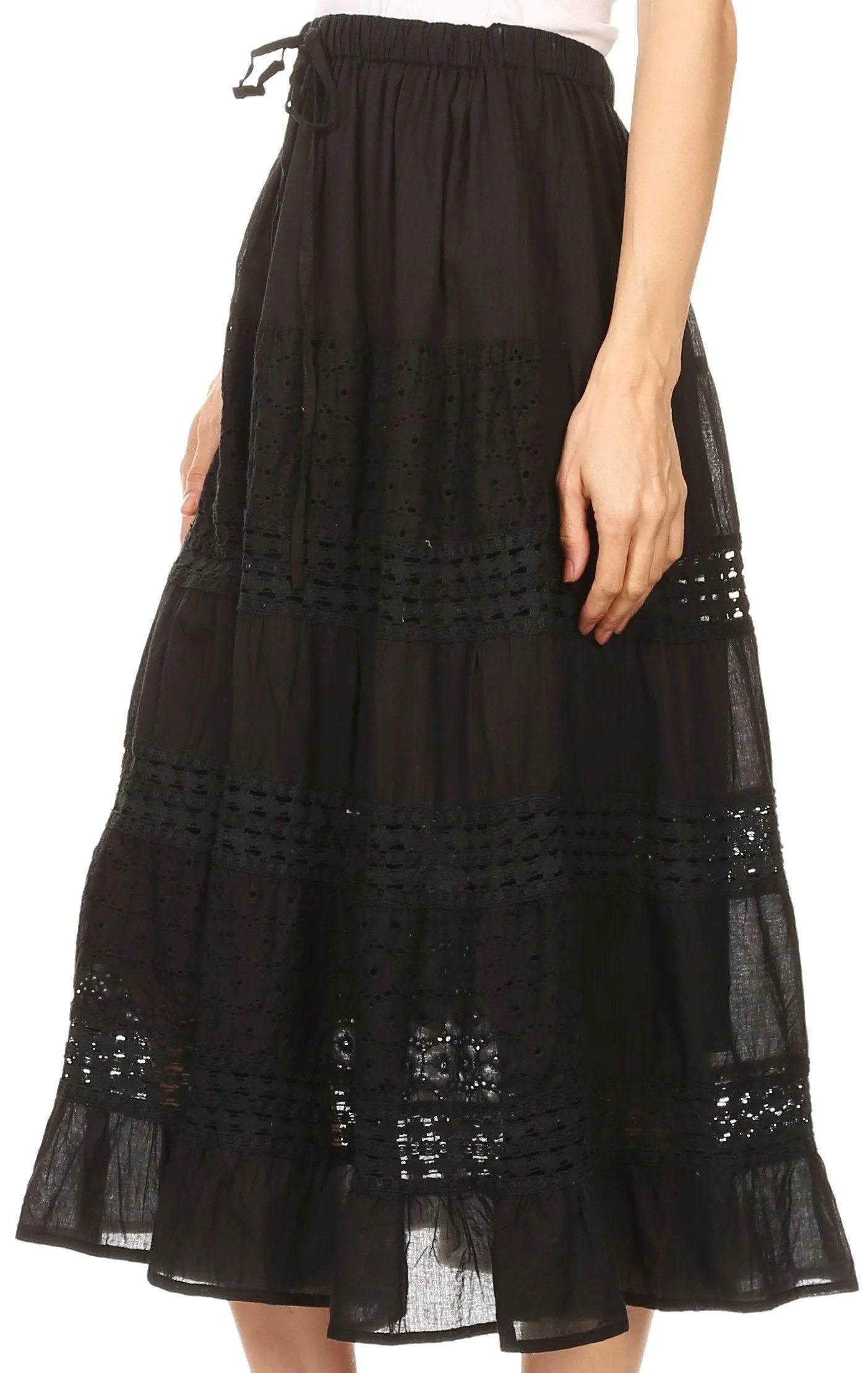 Sakkas Geneva Cotton Eyelet Skirt with Elastic Waistband