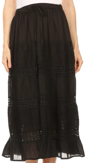 Sakkas Geneva Cotton Eyelet Skirt with Elastic Waistband