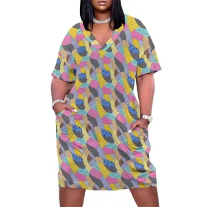 Sally's Dress Women's V-neck Loose Dress With Pockets