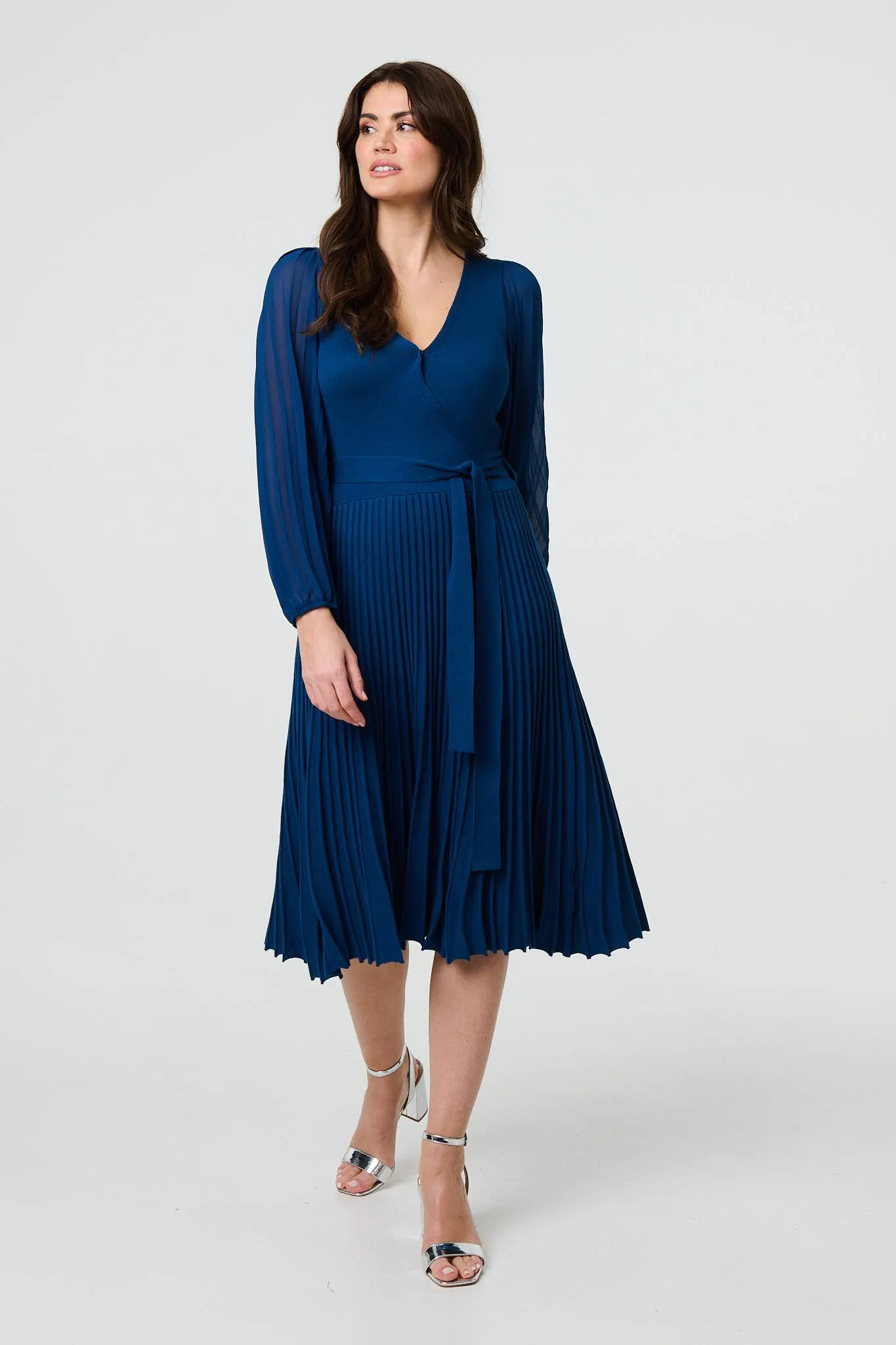 Semi Sheer Pleated Knee length Dress