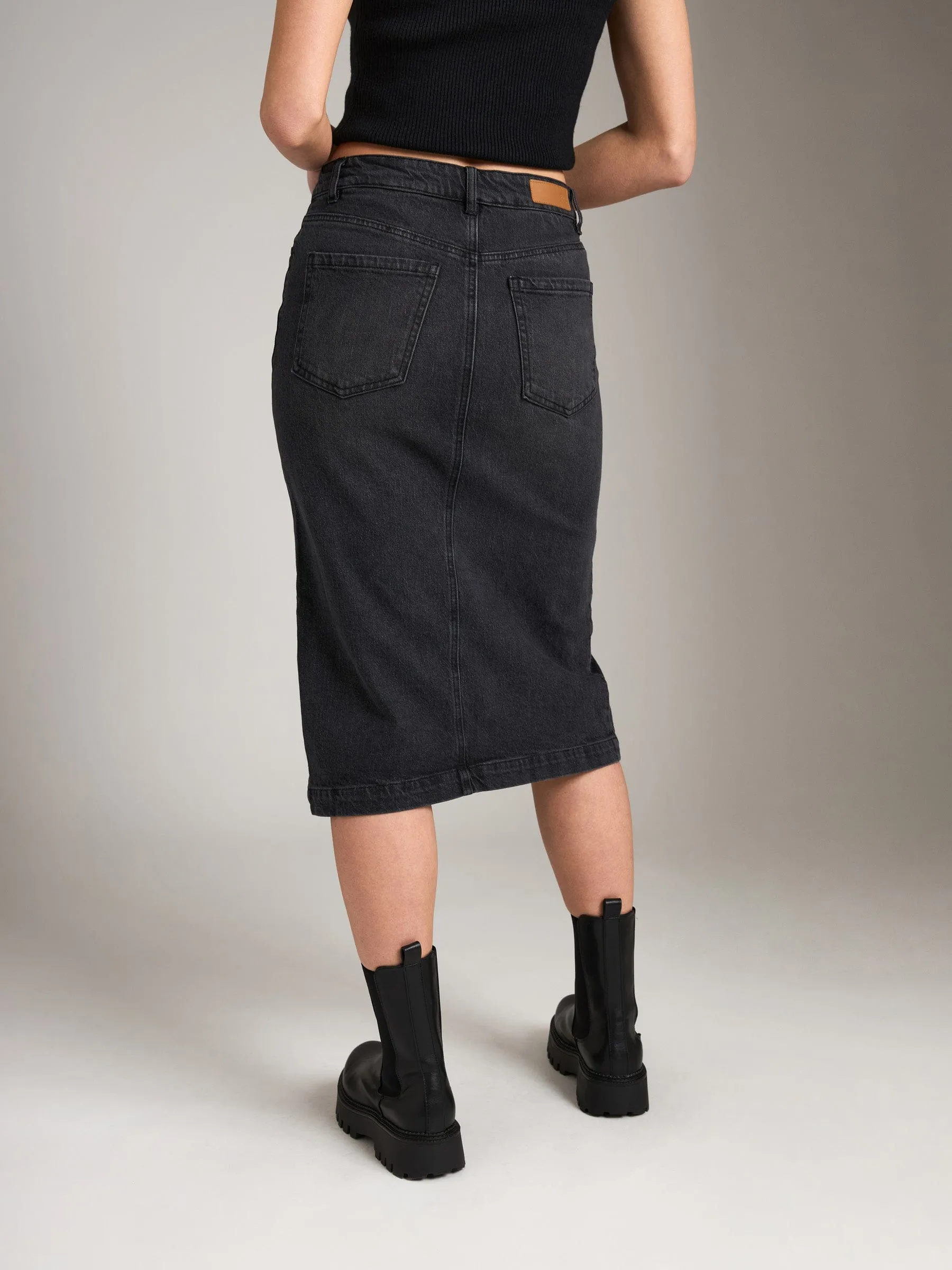 Seville Denim Midi Pencil Zip Skirt