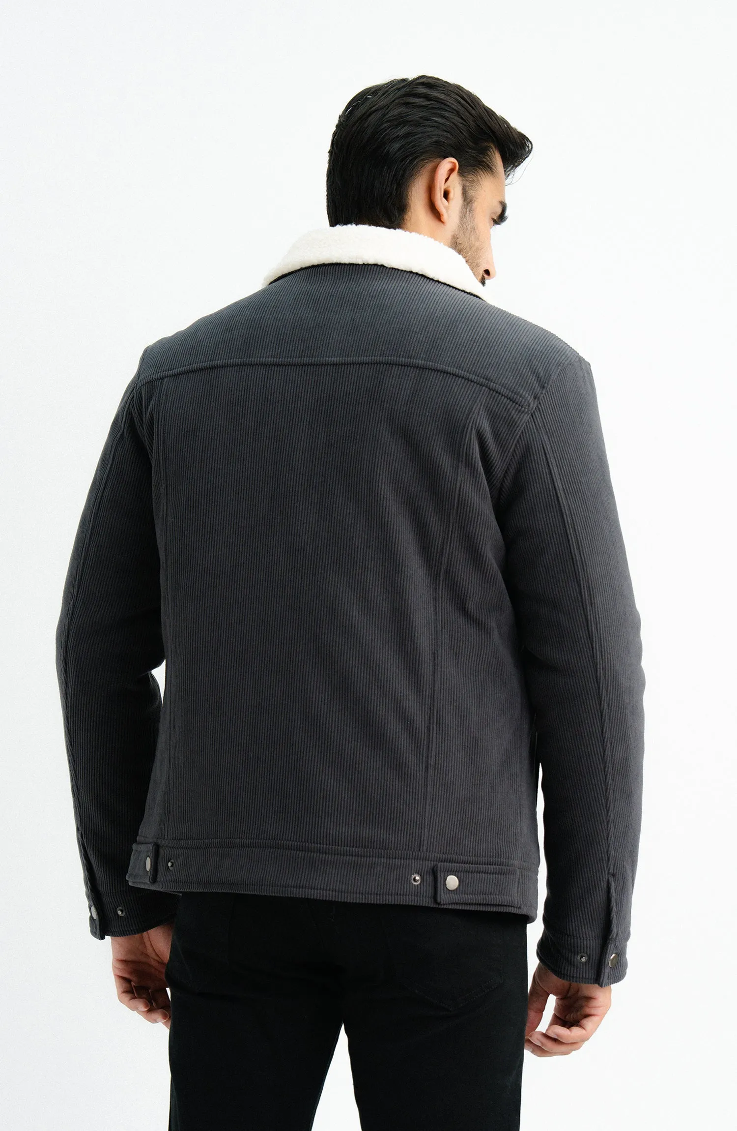 SHERPA-COLLARED SUEDE-EFFECT JACKET