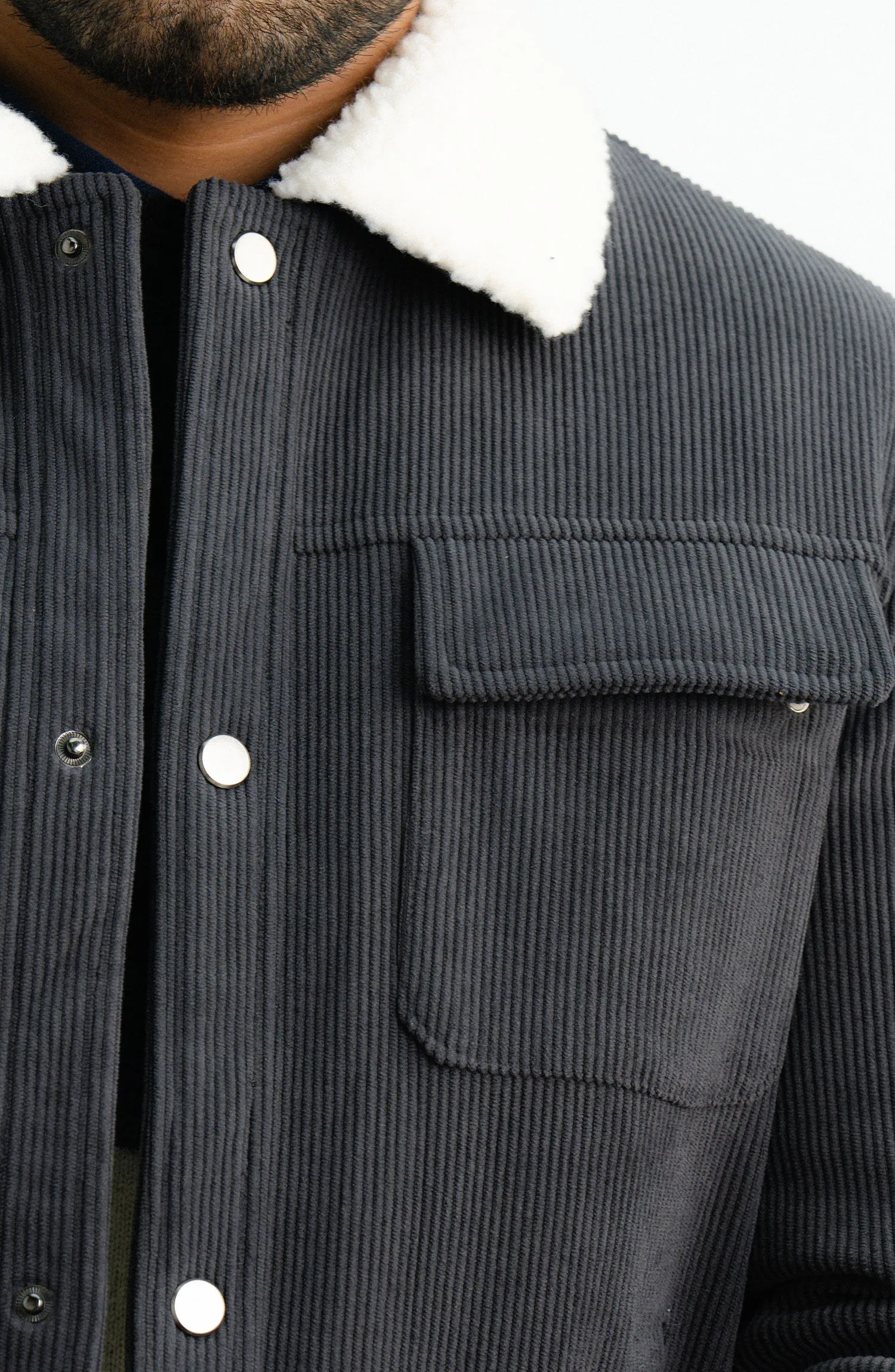 SHERPA-COLLARED SUEDE-EFFECT JACKET