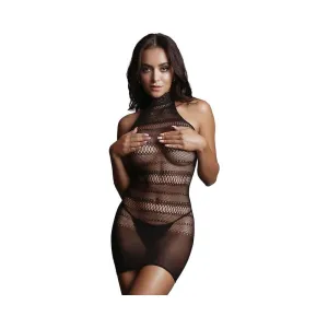 Shots Le Desir High Lace Neck Net Mini Dress Os Black