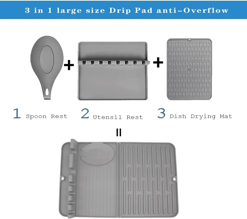 Silicone Dish Drying Mat with Spoon Rest for Kitchen Counter