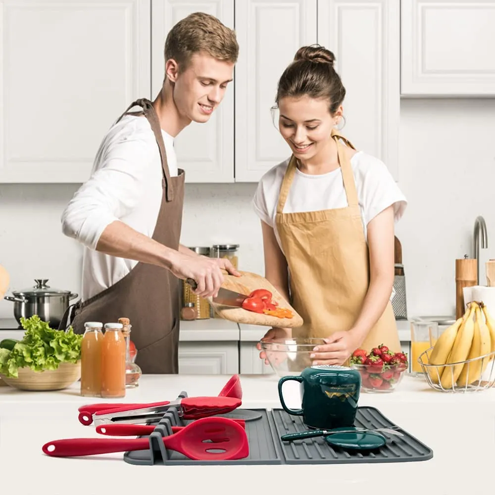 Silicone Dish Drying Mat with Spoon Rest for Kitchen Counter